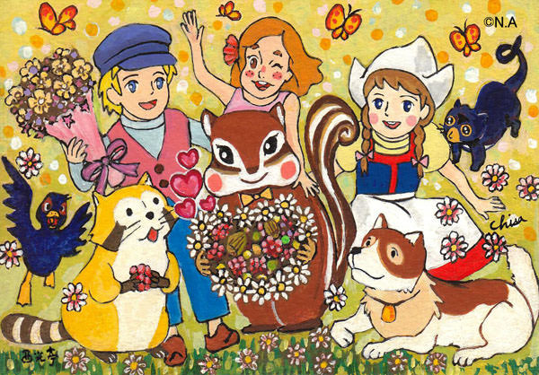 フランダースの犬やラスカルと共演した西光亭のパッケージイラスト「アニメの仲間たち」