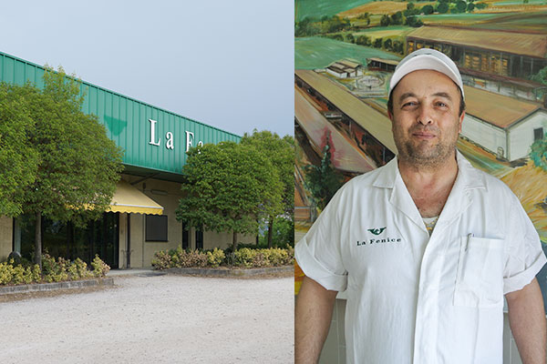 ラ・フェニーチェの工場。チーズ作りに熱い情熱を注ぐ、ガンコなチーズ職人である社長のコッツォリーノさん