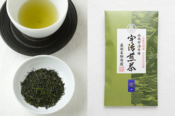 日本茶テロワールの桑原善助商店 宇治煎茶 霧のお茶、茶葉、パッケージ