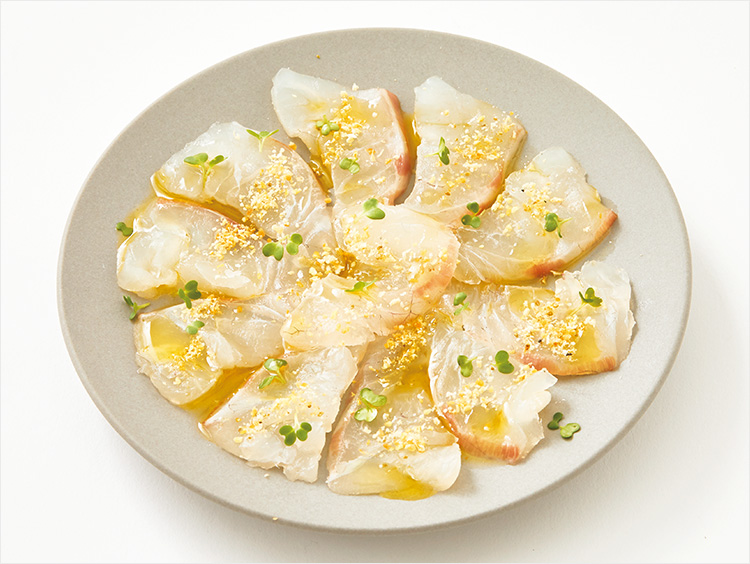 柚子山椒を使った白身魚のカルパッチョ