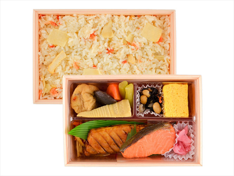 <味の浜藤>まぐろ漬焼・トラウト西京焼と桜えびの竹の子ごはん弁当