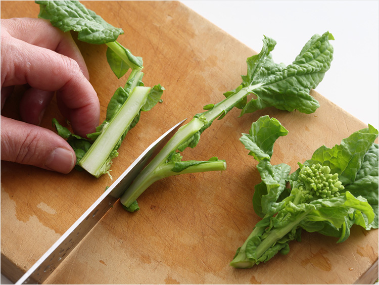 茎を縦半分に切るイメージ