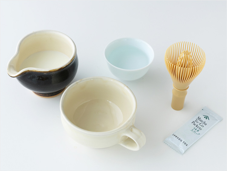 抹茶ラテに使う茶器類と抹茶「抹茶スティック」
