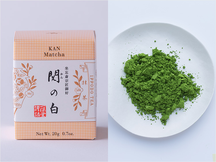 ＜一保堂茶舗＞関の白のパッケージと中の抹茶