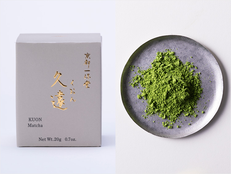 ＜一保堂茶舗＞久遠のパッケージと中の抹茶