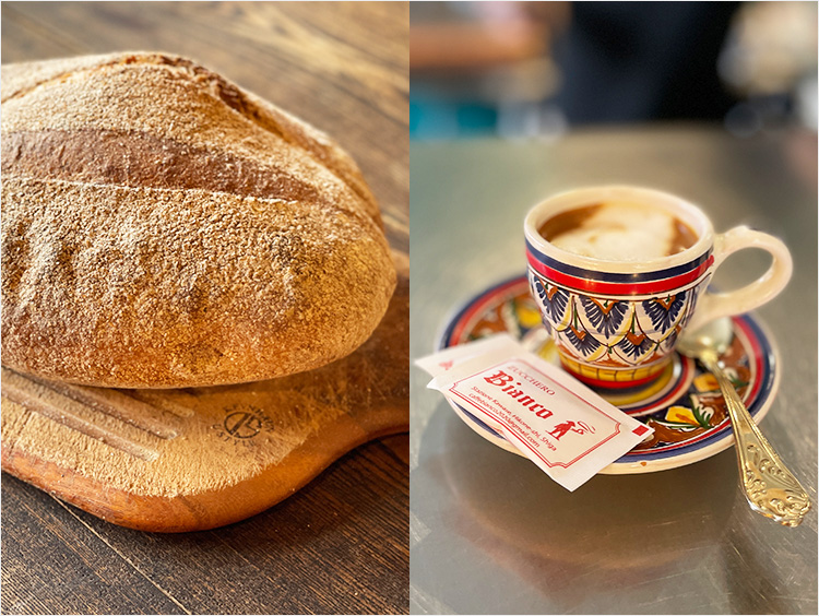 左から、<イタリア好き>薪窯で焼いたイタリアパン、レスプレッソ