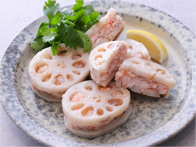 えびとれんこんのはさみ焼きの出来上がりイメージ